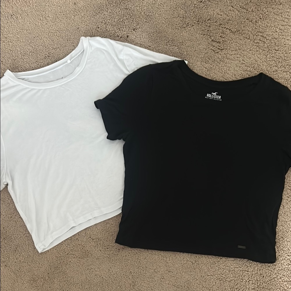 One black slim tee hollister, one white slim tee pacsun